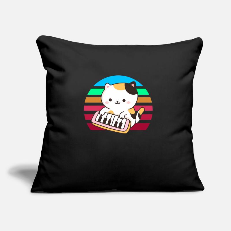 Clavier de piano chat coucher de soleil Housse de coussin décorative 45 x 45 cm