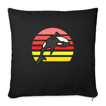 Orca coucher de soleil rétro - Housse de coussin décorative 45 x 45 cm - noir - Devant