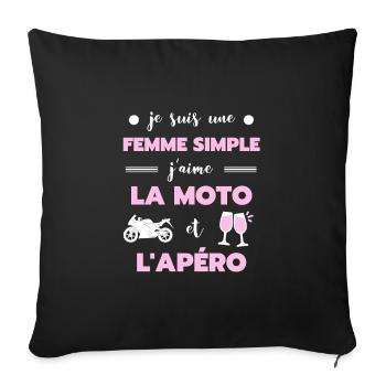 t shirt femme simple moto apero humour motarde - Housse de coussin décorative 45 x 45 cm - noir - Devant