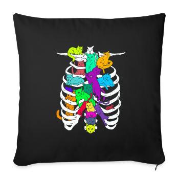 Cage thoracique squelettique avec chats colorés - Housse de coussin décorative 45 x 45 cm - noir - Devant