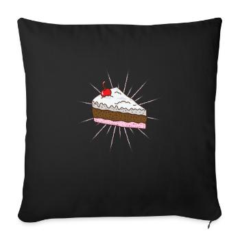 Morceau de gâteau avec pâtisserie à gâteau aux cerises - Housse de coussin décorative 45 x 45 cm - noir - Devant