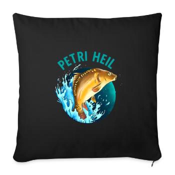 Petri Heil Pêche à la carpe Dicton - Housse de coussin décorative 45 x 45 cm - noir - Devant