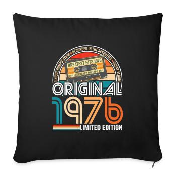 Birthday 1976 Vintage cassette vintage 1976 - Sofa pillowcase 17,3'' x 17,3'' (45 x 45 cm) - black - Front