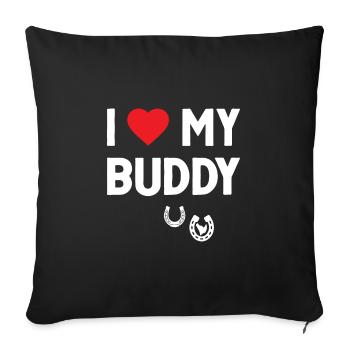 J’aime mon copain cheval sabots cœur rouge - Housse de coussin décorative 45 x 45 cm - noir - Devant