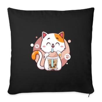 Cat Boba Tea Bubble Tea Anime Kawaii Neko - Housse de coussin décorative 45 x 45 cm - noir - Devant