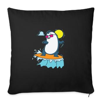 Pingouin surfant sur la plage Oiseau antarctique - Housse de coussin décorative 45 x 45 cm - noir - Devant