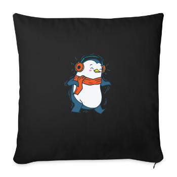 Penguin écoute de la musique avec des écouteurs Antarctique - Housse de coussin décorative 45 x 45 cm - noir - Devant