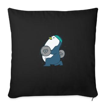 Penguin makes fitness with weights bird - Sofa pillowcase 17,3'' x 17,3'' (45 x 45 cm) - black - Front