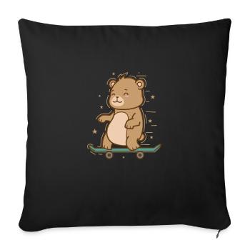 Balades d’ours sur un animal forestier en planche à roulettes - Housse de coussin décorative 45 x 45 cm - noir - Devant