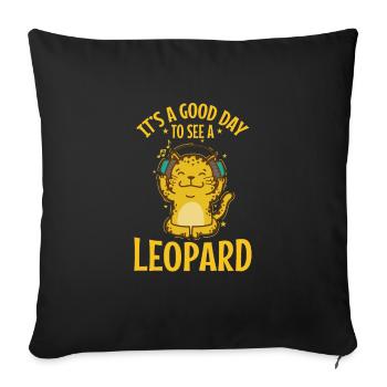 It's a good Day to see a leopard big cat - Sofa pillowcase 17,3'' x 17,3'' (45 x 45 cm) - black - Front