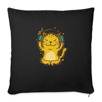 Leopard listening to music with headphones Big Cat - Sofa pillowcase 17,3'' x 17,3'' (45 x 45 cm) - black - Front