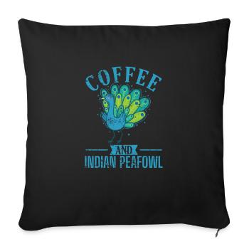 Café et zoo d’oiseaux de paon indien - Housse de coussin décorative 45 x 45 cm - noir - Devant