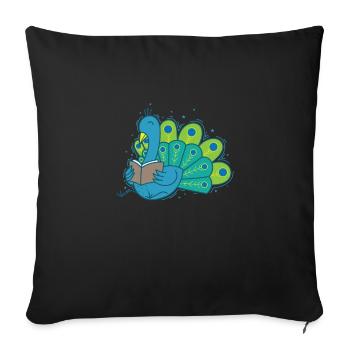 Peacock lit un livre Plumes d’oiseau - Housse de coussin décorative 45 x 45 cm - noir - Devant