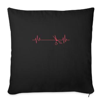 Ligne de battement de cœur avec ciseaux coiffeur - Housse de coussin décorative 45 x 45 cm - noir - Devant