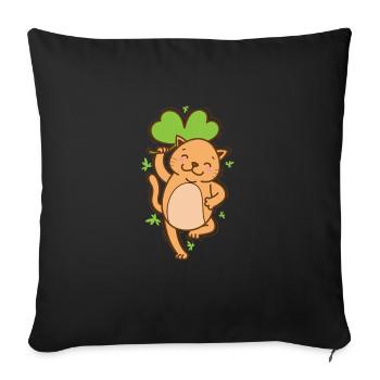 Chat avec trèfle Saint-Patrick - Housse de coussin décorative 45 x 45 cm - noir - Devant