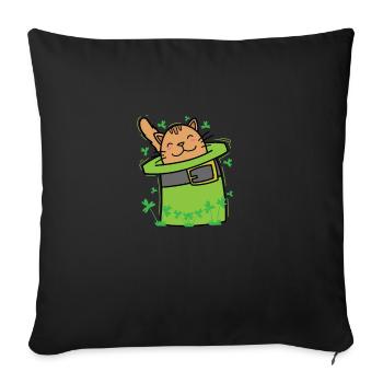 Chat au chapeau vert Fête de la Saint-Patrick - Housse de coussin décorative 45 x 45 cm - noir - Devant
