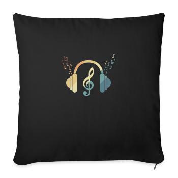 Headphones clef music music sound - Sofa pillowcase 17,3'' x 17,3'' (45 x 45 cm) - black - Front