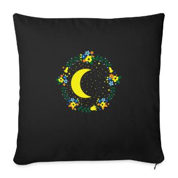 Moon with flowers, night sky, outer space - Sofa pillowcase 17,3'' x 17,3'' (45 x 45 cm) - black - Front