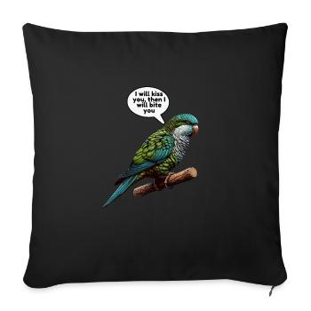 Quäker Papagei Mönch Sittich - Sofakissenbezug 45 x 45 cm - Schwarz - Vorne