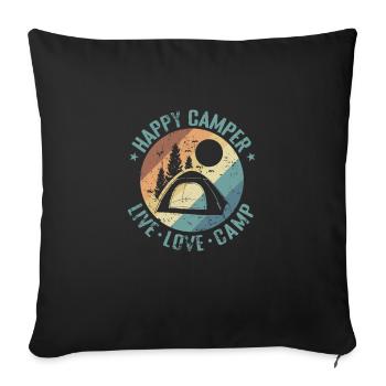 Happy Camper Live Love Camp Vacation Freedom - Sofa pillowcase 17,3'' x 17,3'' (45 x 45 cm) - black - Front
