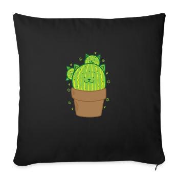 Cat Cactus in Pot Plant - Sofa pillowcase 17,3'' x 17,3'' (45 x 45 cm) - black - Front