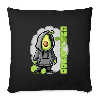 Chillcado - Avocado mit Hoodie - Sofakissenbezug 45 x 45 cm - Schwarz - Vorne