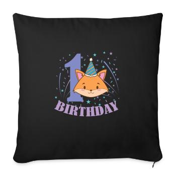 1. Birthday Cat Child Girl - Sofa pillowcase 17,3'' x 17,3'' (45 x 45 cm) - black - Front