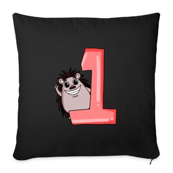 1 an - inscription à l’école - motif hérisson - numéro 1 - Housse de coussin décorative 45 x 45 cm - noir - Devant