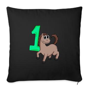 1 an - Inscription à l’école - Motif cheval - Numéro 1 - Housse de coussin décorative 45 x 45 cm - noir - Devant