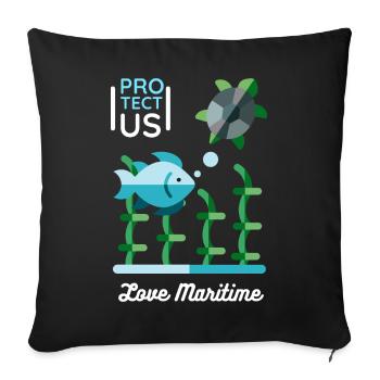 Sea turtle and fish, nature conservation - Sofa pillowcase 17,3'' x 17,3'' (45 x 45 cm) - black - Front
