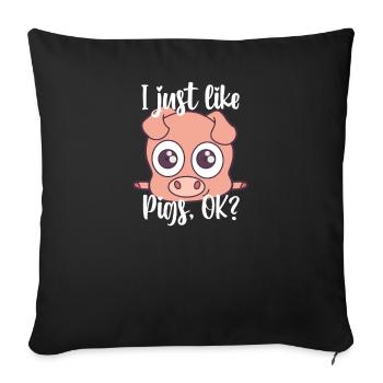 J’aime le cochon mignon motif de porc cadeau - Housse de coussin décorative 45 x 45 cm - noir - Devant