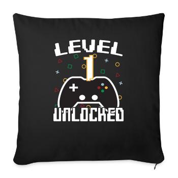 Level 1 unlocked Gamer Gift Idea - Sofa pillowcase 17,3'' x 17,3'' (45 x 45 cm) - black - Front
