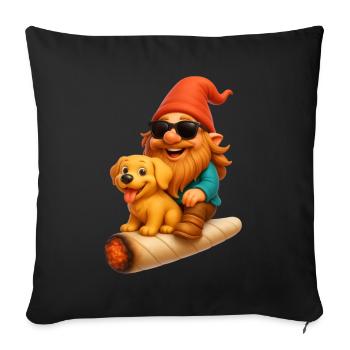 Cooler Zwerg mit Hund auf Joint fliegend - Weed - Sofakissenbezug 45 x 45 cm - Schwarz - Vorne