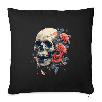 Gothic Skull and Roses Floral Graphic Art - Sofa pillowcase 17,3'' x 17,3'' (45 x 45 cm) - black - Front