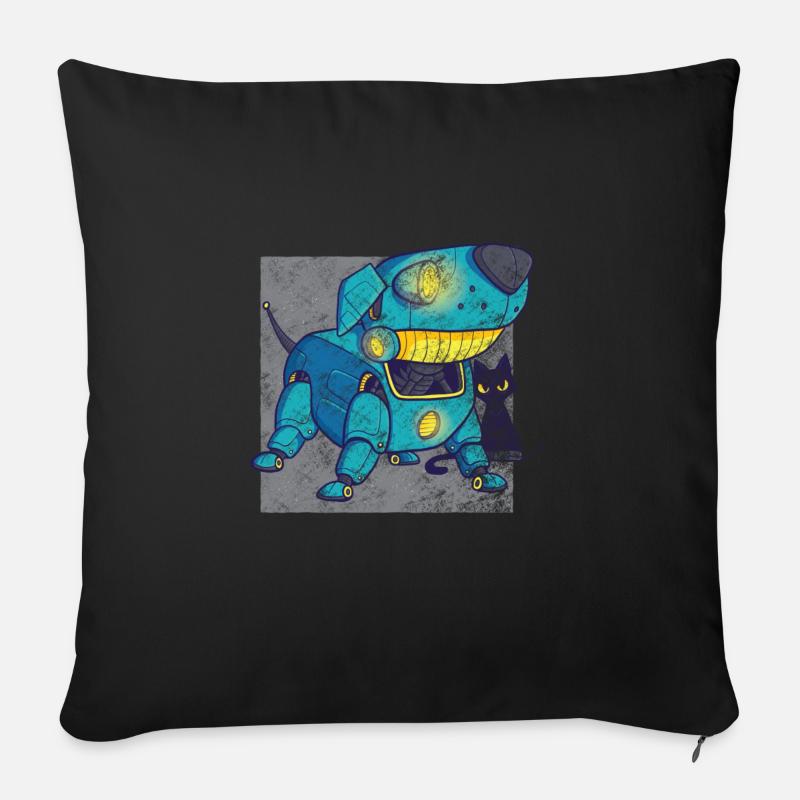 Retro Roboter Hund - Sofakissenbezug 45 x 45 cm - Schwarz
