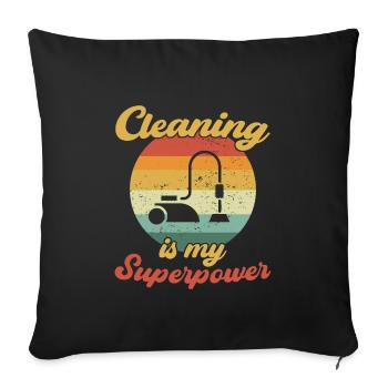 Le nettoyage est mon superpouvoir / Putzen - Housse de coussin décorative 45 x 45 cm - noir - Devant