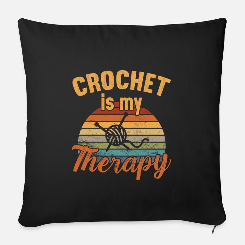 Crochet is my Therapy / Häkeln - Sofakissenbezug 45 x 45 cm - Schwarz