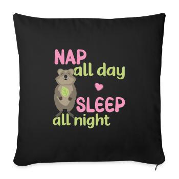 Sieste toute la journée - Dormir toute la nuit / Quokka souriant - Housse de coussin décorative 45 x 45 cm - noir - Devant