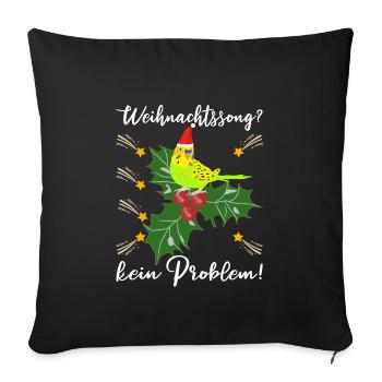 Weihnachten Wellensittich mit Stechpalme - Sofakissenbezug 45 x 45 cm - Schwarz - Vorne