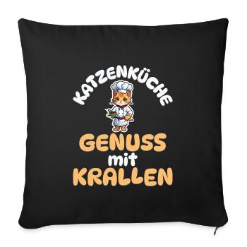 Katzenküche - Genuss mit Krallen - Katze kochen - Sofakissenbezug 45 x 45 cm - Schwarz - Vorne