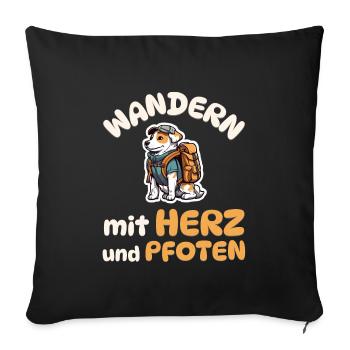 Wandern mit Herz und Pfoten - Wandern - Hunde - Sofakissenbezug 45 x 45 cm - Schwarz - Vorne