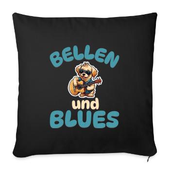 Bellen und Blues - Hunde Gitarre - Sofakissenbezug 45 x 45 cm - Schwarz - Vorne