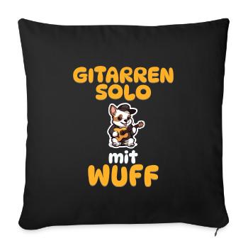 Gitarrensolo mit Wuff - Hunde Gitarre - Sofakissenbezug 45 x 45 cm - Schwarz - Vorne