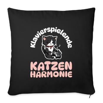 Klavierspielende Katzenharmonie - Katzen Klavier - Sofakissenbezug 45 x 45 cm - Schwarz - Vorne
