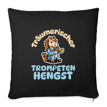 Träumerischer Trompeten Hengst - Pferde Trompete - Sofakissenbezug 45 x 45 cm - Schwarz - Vorne