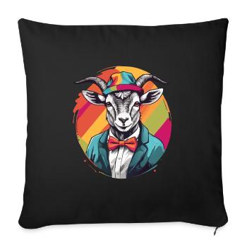 Goat with jacket, bow and colorful hat - Sofa pillowcase 17,3'' x 17,3'' (45 x 45 cm) - black - Front