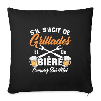 Cadeau Homme Drôle Barbecue Et Bière - Housse de coussin décorative 45 x 45 cm - noir - Devant