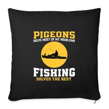 Pigeons and fishing - Sofa pillowcase 17,3'' x 17,3'' (45 x 45 cm) - black - Front