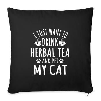 Funny herbal tea and cat lover design - Sofa pillowcase 17,3'' x 17,3'' (45 x 45 cm) - black - Front