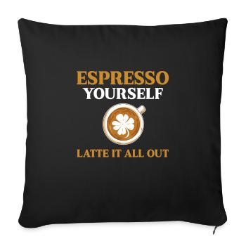 Jeu de mots Funny Coffee Latte Espresso - Housse de coussin décorative 45 x 45 cm - noir - Devant